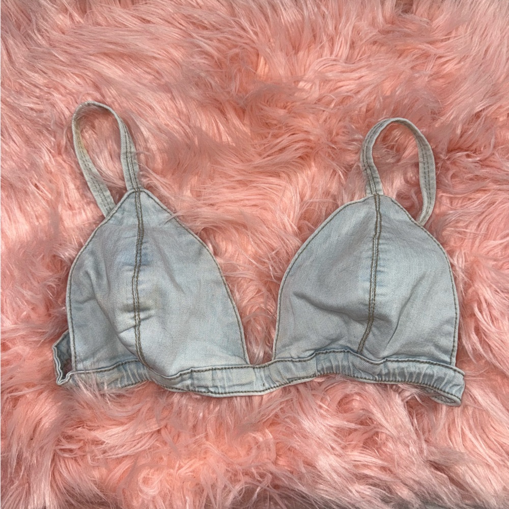 Babe Denim Bralette Top Medium Blue Wash
